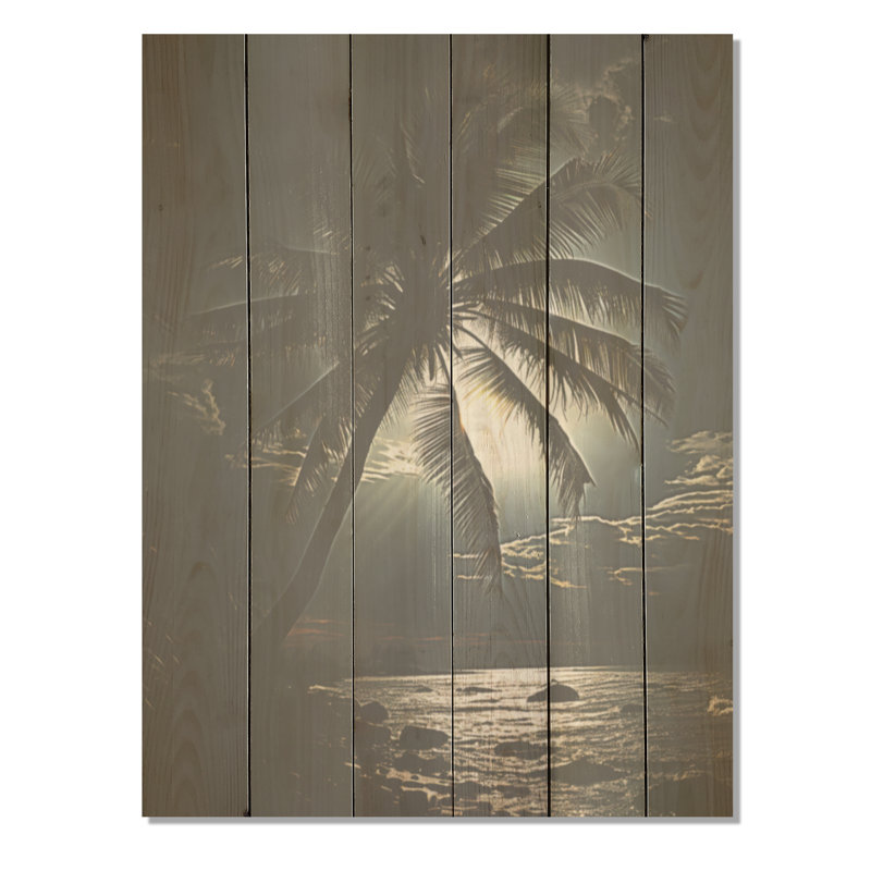 Palmier au clair de lune, ébène, palmiers et palmiers, art sur bois de pin naturel, H 20 po x l 10 po