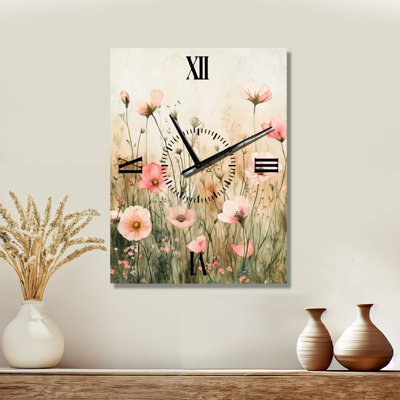 Horloge murale florale en métal Blush Poppy Field Whisper III