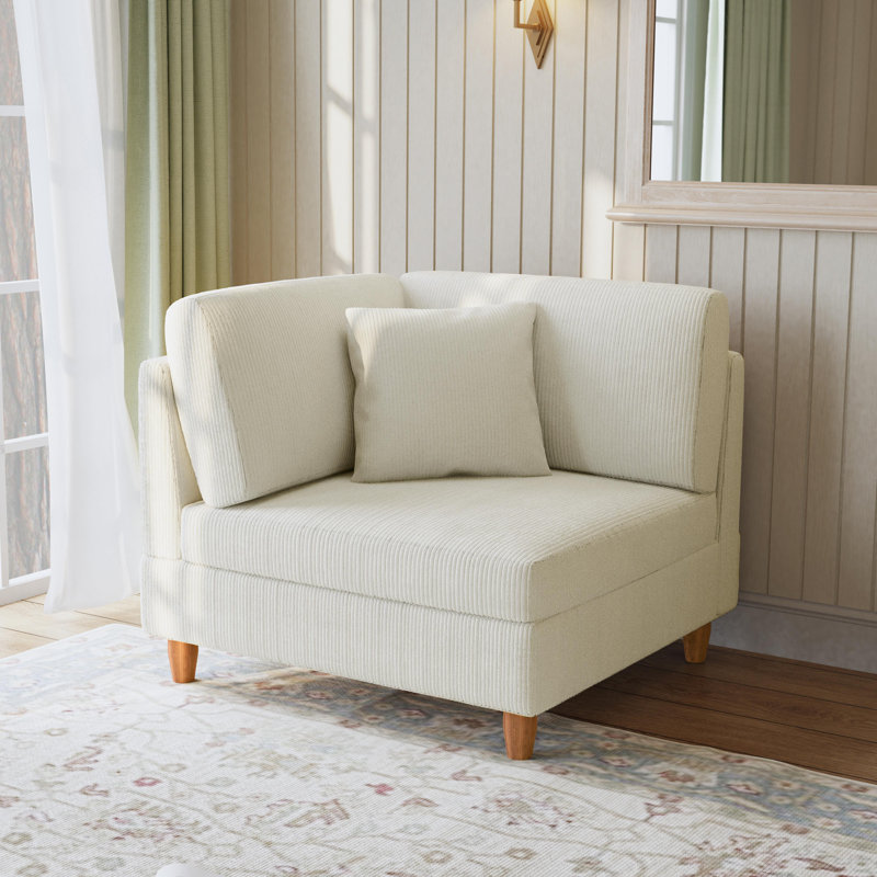 Fauteuil rembourré en velours côtelé beige avec dossier coussiné Seemab, Beige