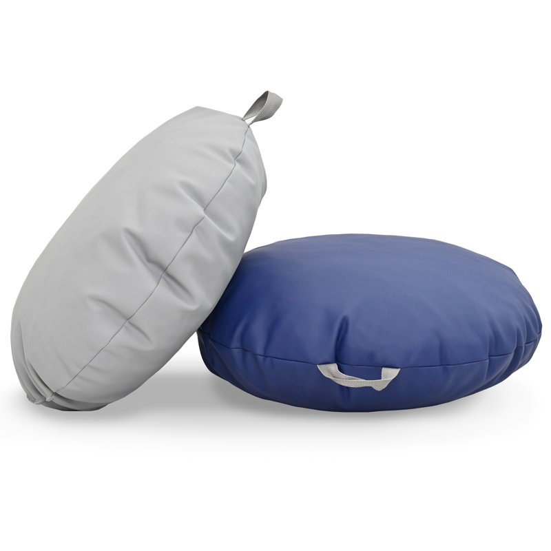 Mini poufs ronds pour enfants, siège de classe flexible, coussins de sol durables avec poignées, bleu marine et gris