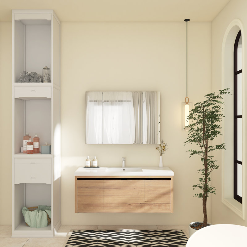 Meuble-lavabo simple 47,2 po avec plateau Tayiah, Chêne