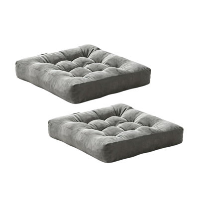 Floor Pillows Set of 2, Large Cushion for Adults, 22 Inch Square for Reading Nook, Office Tatami Grey Yoga Seat