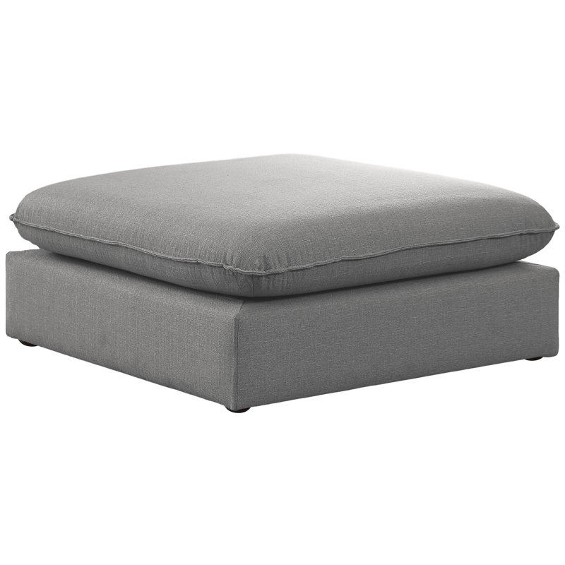 Upholstered Ottoman, Grey Linen Textured Fabric