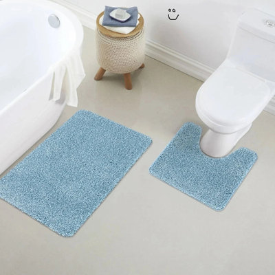 2 Piece Alya Small Bath Mat Ultra Soft Bathroom Rug Anti Slip Toilet Rug Pedestal Mat Set
