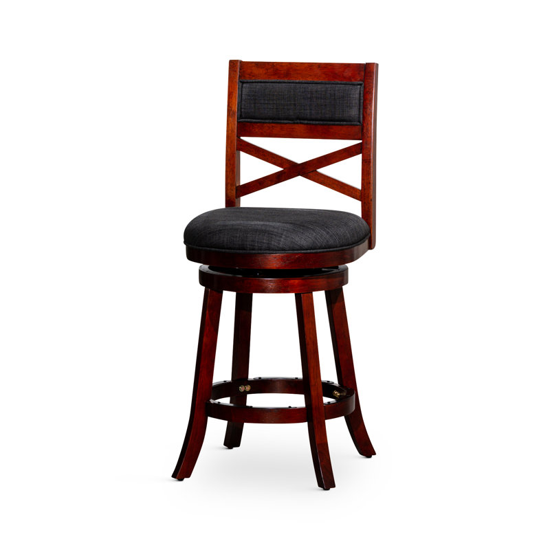 Tabouret pivotant de 30 po, finition cerisier, siège en tissu gris anthracite
