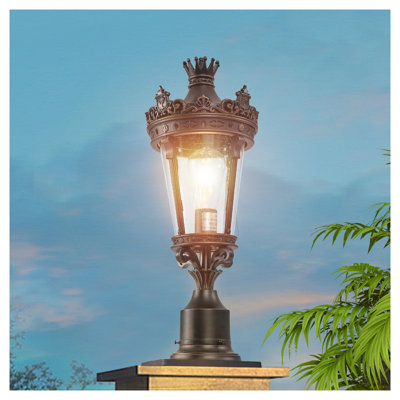 Lanterne d'extérieur 22 po avec couronne rétro en aluminium antique avec abat-jour transparent