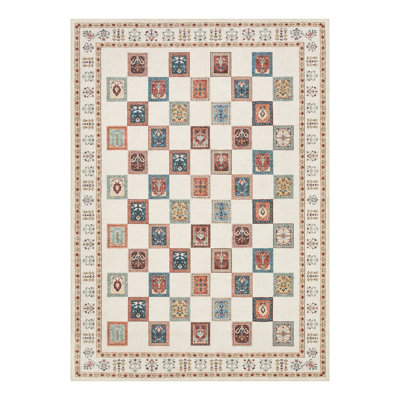 Tapis lavable rétro à carreaux - Tapis antidérapant à motif rétro pour le salon, la chambre à coucher ou le vestibule