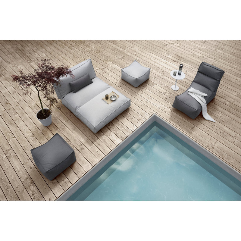 STAY Small Day Bed Outdoor Patio Lounger With Reclining Headrest, Stone