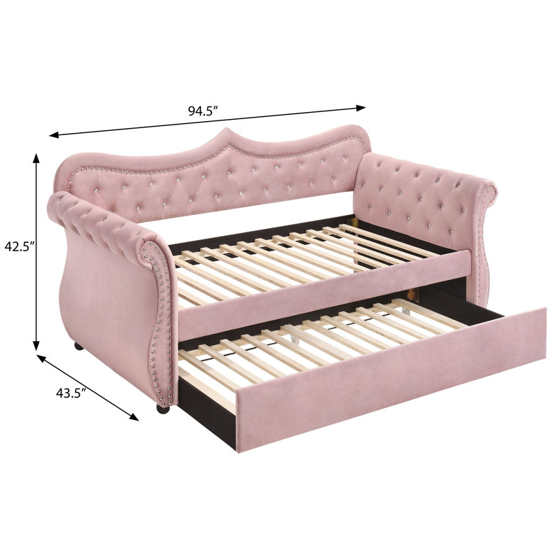 Perkins Upholstered Twin Daybed with Trundle, Pink