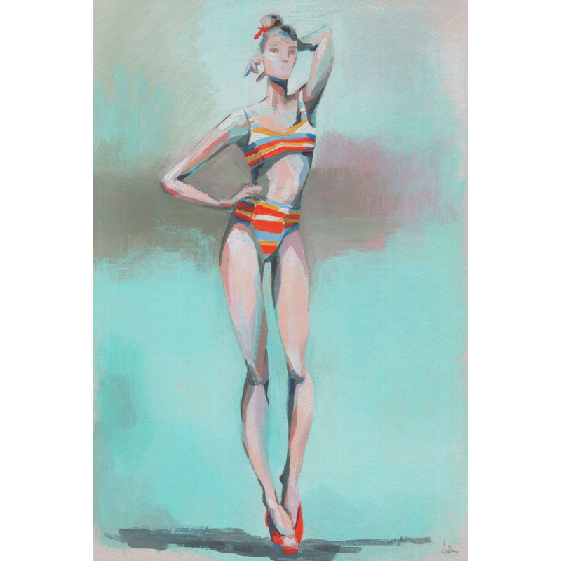 « beach pose », reproduction de peinture à l’acrylique sur toile tendue, H 45 po x l 30 po x P 1,5 po