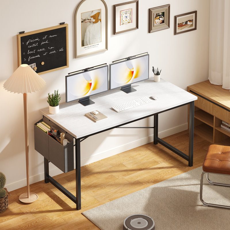 55" Computer Desk with Metal Frame, Waterproof Surface & Storage Bag – Ideal for Office Use, White