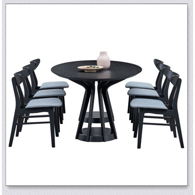 (1 table + 6 chaises) Ensemble de table de salle à manger moderne de 78,74 pouces de 7 pièces, table en bois et chaises de salon, grande table de cuisine ovale pour restaurant, noir
