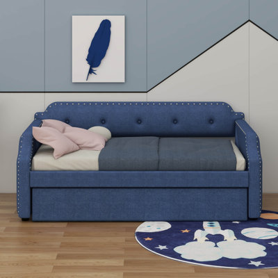 Upholstered Daybed With Trundle, Sofa Bed With Wood Slat Support