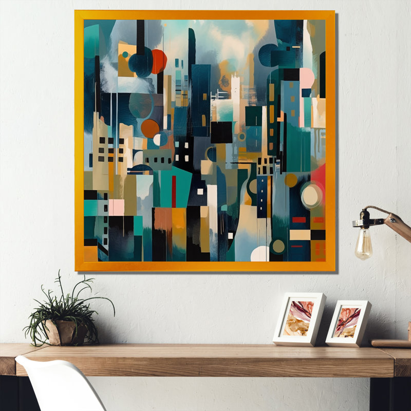 «Green Abstracted Scenic Views II - Abstract Landscape Wall Art Living Room», H 16 po x l 16 po x P 1 po, Encadrement doré