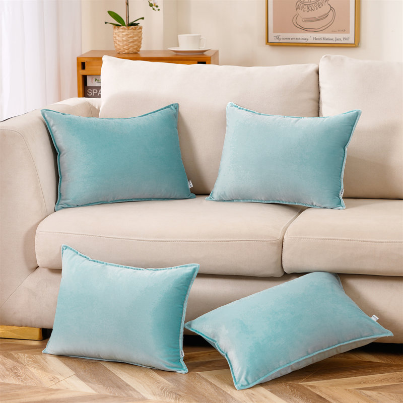 Solid Colour Velvet Reversible Throw Pillow, Light Teal