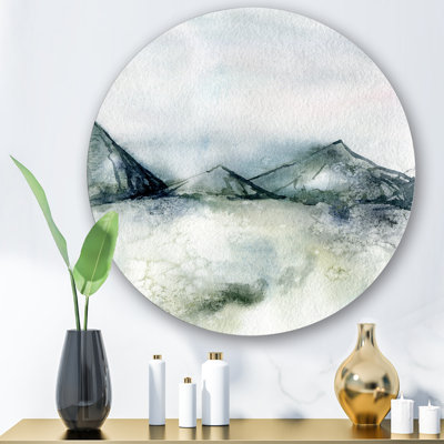 " Winter Minimalistic Dark Blue Mountain Landscape " Mixed Media Painting
