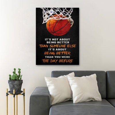 «Basketball - It's Not About Beter Than Someone Else Gallery», toile tendue - Sport Illustration Decor, décoration de salon orange
