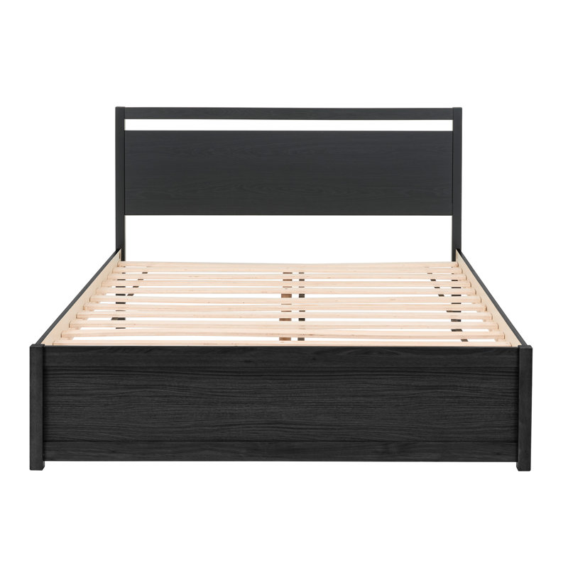 Lit plateforme à panneau à finition bois Luler - Tête de lit découpée, noir, grand, Noir