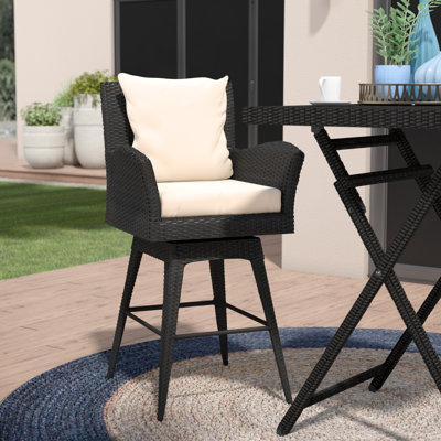 Carstarphen Polyethylene (PE) Wicker Outdoor Stool with Cushion