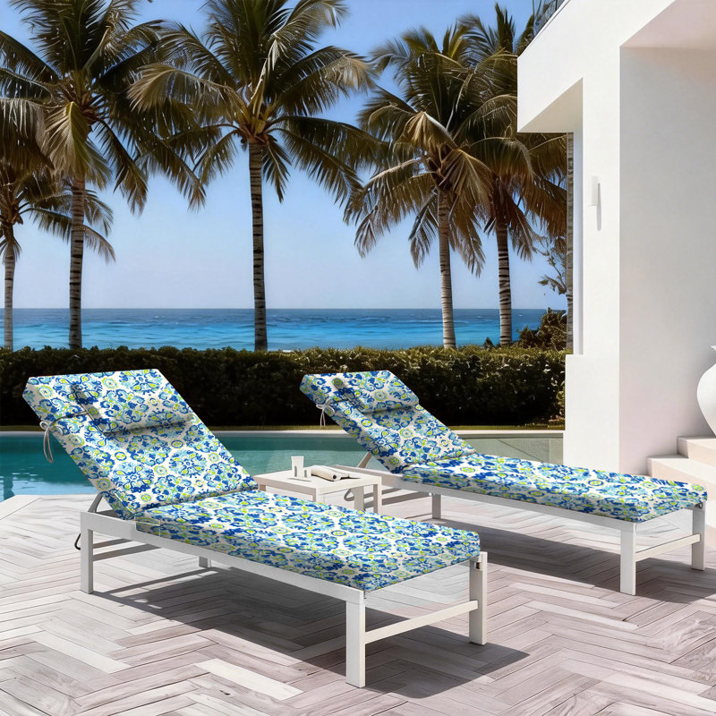 Fade Resistant Outdoor Chaise Lounge Cushions Set Of 2 For Pool, Patio, Lawn And Beach, Patio Lounger Cushion With 6 Pairs Of Securing Straps，A16512