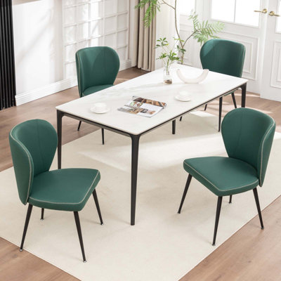 Ensemble de 4 chaises de salle à manger rembourrées, chaises de cuisine modernes avec dossier incurvé, chaises de salle à manger en similicuir pour restaurant, cuisine, salon, café