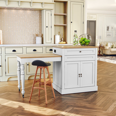 Îlot de cuisine 78,74 po en bois massif avec table de salle à manger extensible et rangement, chariot de cuisine mobile avec roues verrouillables