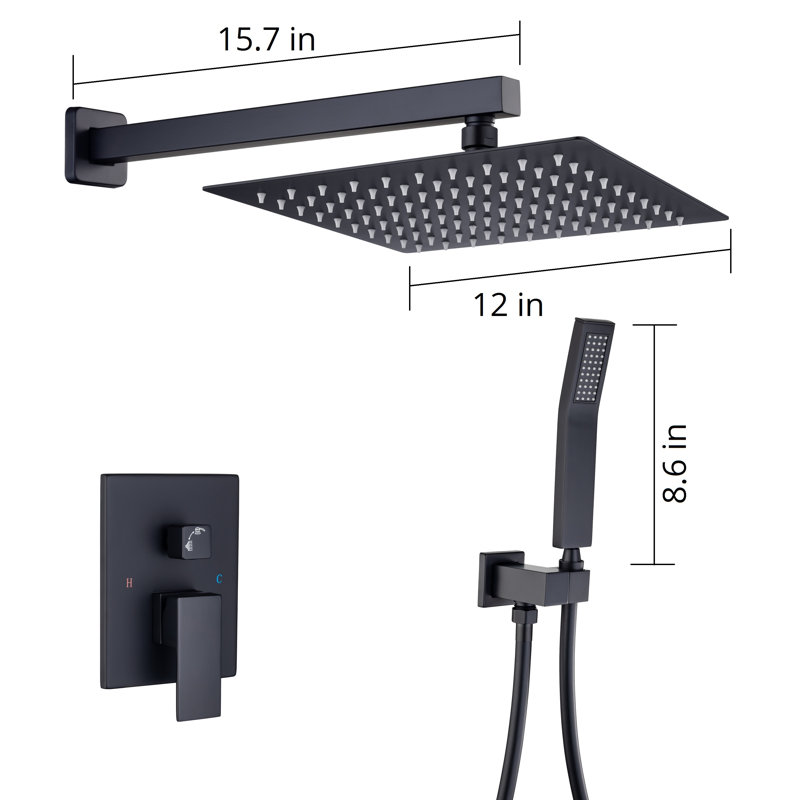 Complete Shower System with Rough-in Valve, Matte Black