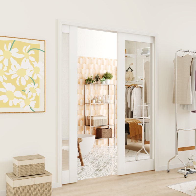 1 porte intérieure en bois massif à surface miroir avec quincaillerie incluse, 2 portes, 60 po x 80 po