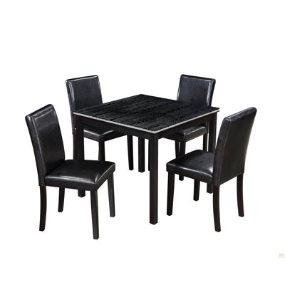 Ensemble de table 5 pièces à hauteur de comptoir, ensemble de table de cuisine en bois avec table carrée et 4 chaises rembourrées, ensemble de table de salle à manger à hauteur de comptoir avec décoration en cristal et ensemble de chaises pour la cuisine, la salle à manger, noir