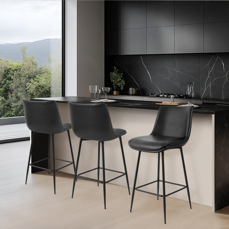 Ensemble de 3 tabourets de bar et de comptoir revêtus de similicuir, Noir, noir, noir, noir