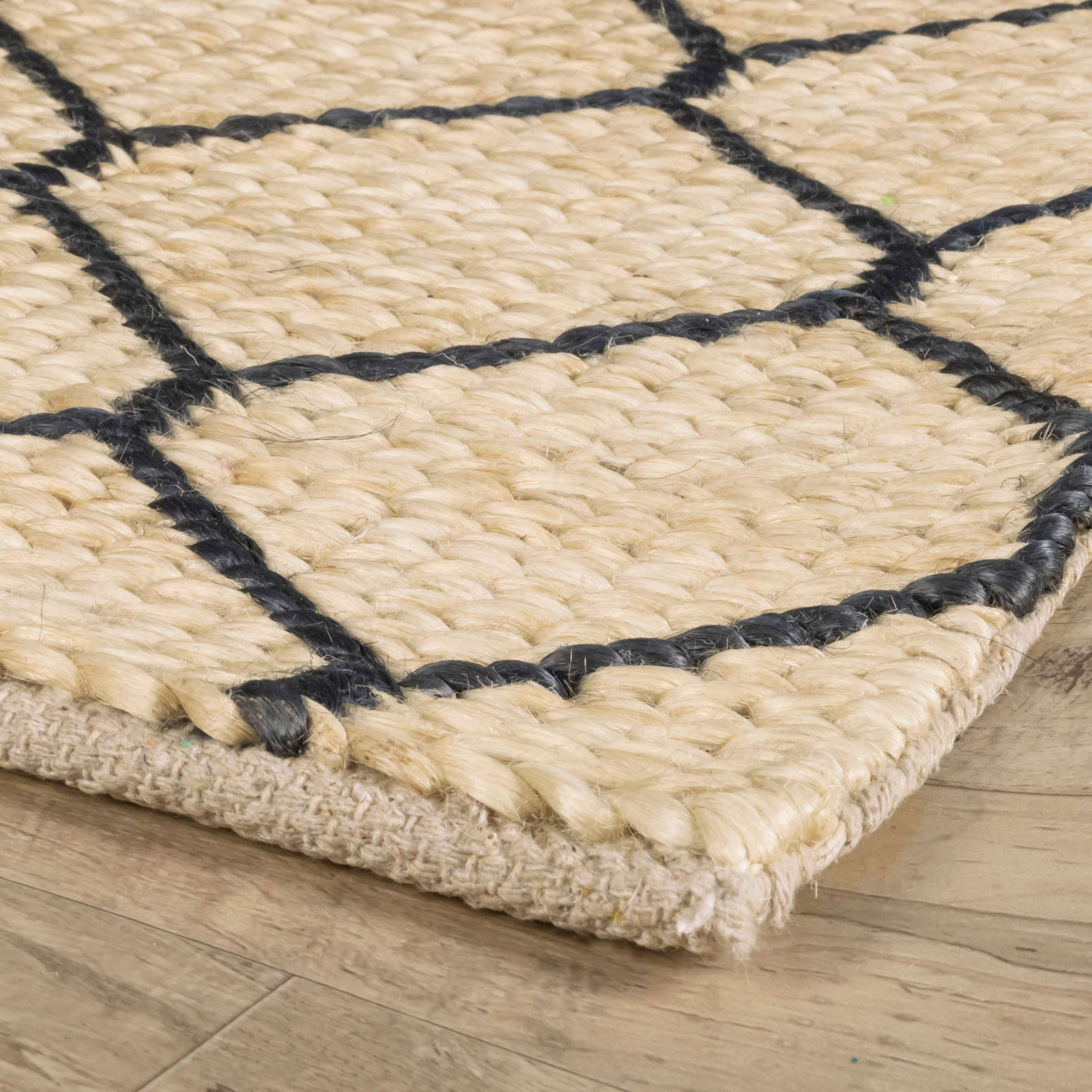 Navy Hand-Woven Geometric Jute Rug, Rectangle 6' x 9'