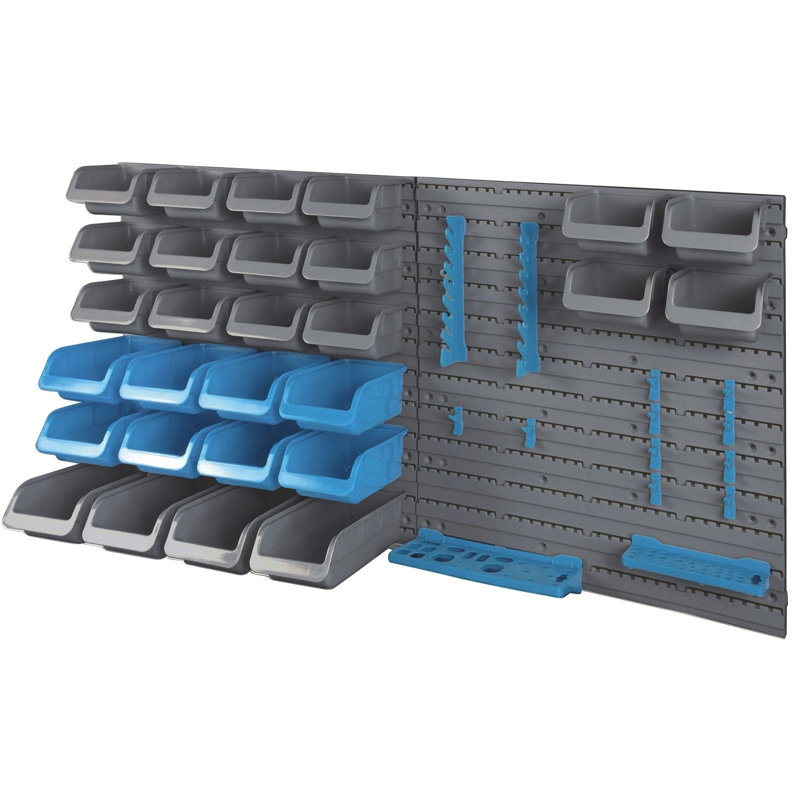 44 Piece Wall Mountable Tools, Screws and Bits Storage Organiser Set
