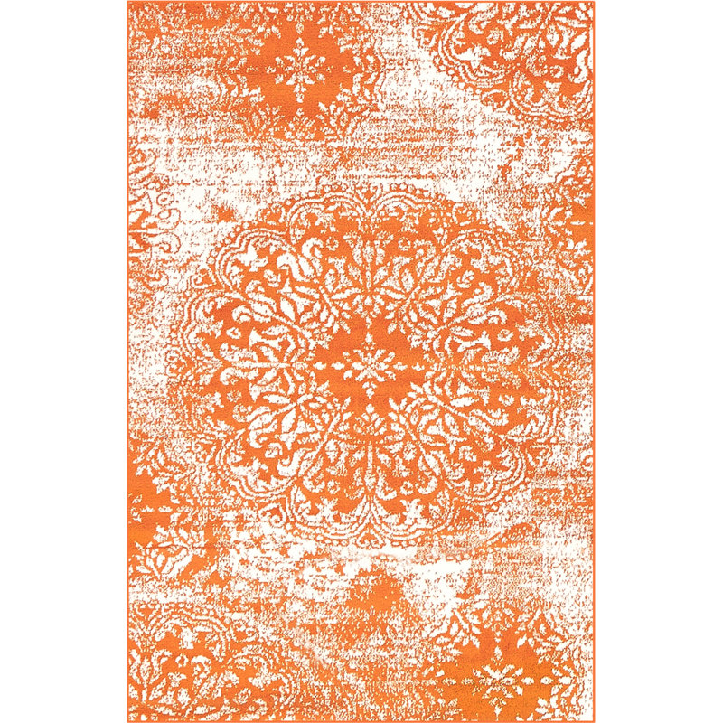 Tapis floral Brandt, Rectangle 4 pi 1 po x 6 pi 1 po, Orange / ivoire