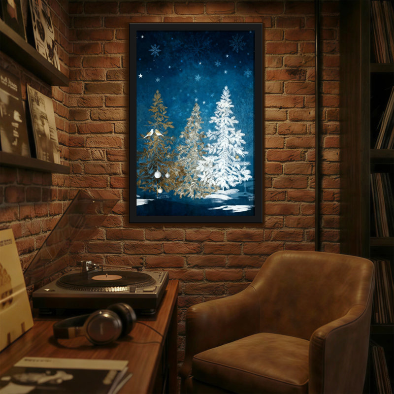 Animals Winter Trees Snowflakes Birds Night Sky, 18" H x 12" W