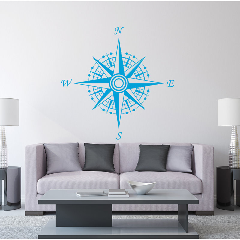Décalcomanie murale autocollante compass, Bleu givré