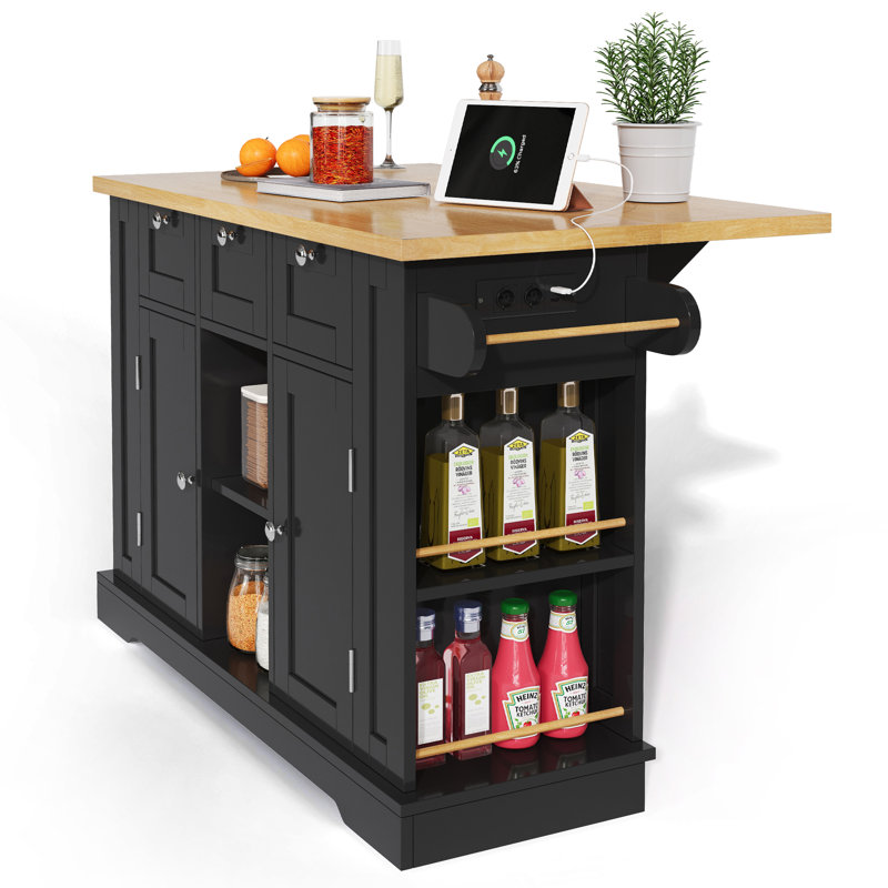 Wood Kitchen Island, Black
