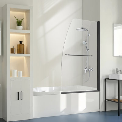 Porte de baignoire sans cadre avec porte pivotante l 180 po x H 55 po Noir