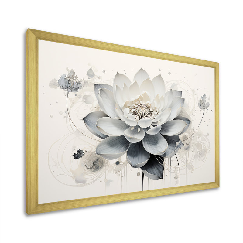 Serenity Blossum Blue Lotus sur toile, Cadre doré simple, H 30 po x l 40 po x P 1,5 po