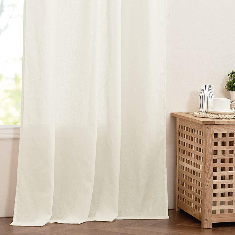 Storrie Linen Semi Sheer Curtain Pair, White, 52" W x 95" L