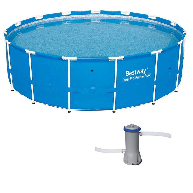 Plastic Round Frame Set Pool 48'' H x 180'' W x 180'' L , with Pump Included