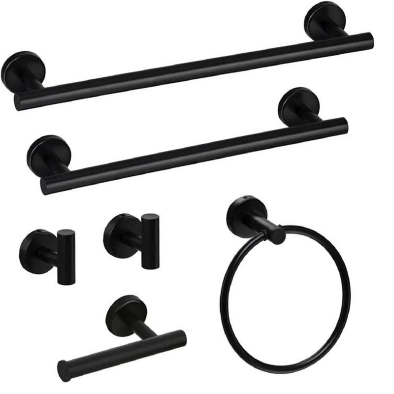Ensemble de quincaillerie de salle de bain 6 pièces, Noir mat