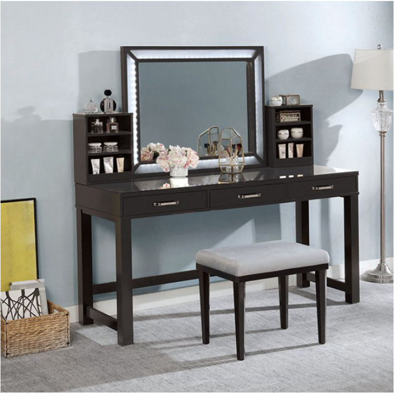Glam Style 1Pc Vanity W/ Stool Set, Obsidian Gray