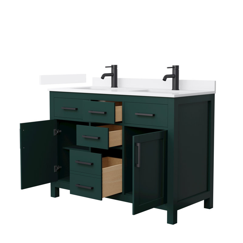 Beckett 48" Freestanding Double Bathroom Vanity with Quartz Top, Green, Matte Black, White Quartz