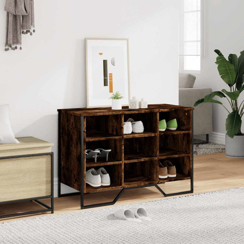 9 Pair Shoe Storage Cabinet, Smoked Oak