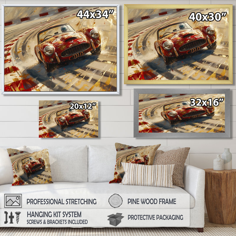 Drapeau américain couleur de course de voiture rétro - art mural, Toile encadrée noire simple, H 12 po x l 20 po x P 1 po