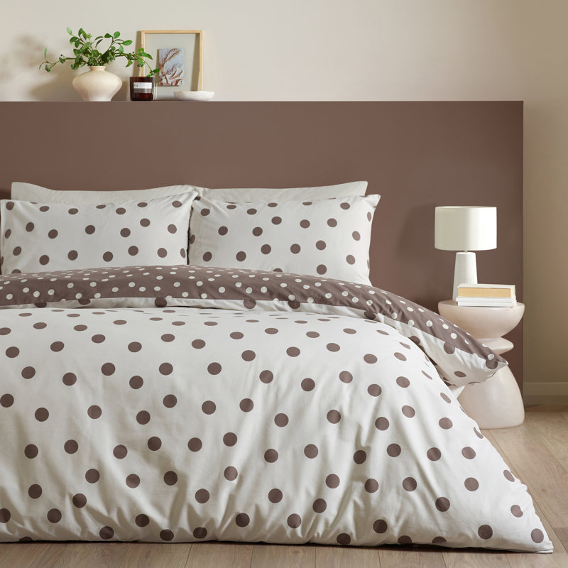 Polka Dot Reversible Duvet Cover Set, Single, Chocolate