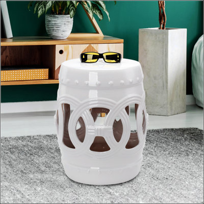 14" X 17" Ceramic Garden Stool With Double-Coin Knotted Ring Design & Strong Glazed Material