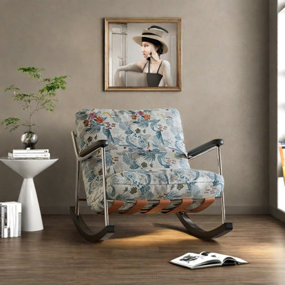 Relief embroidered ash wood art rocking chair