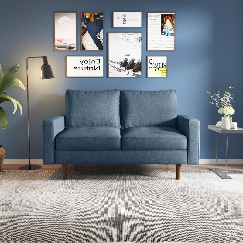 Causeuse Markham, Mélange de lin bleu sarcelle, H 33 po x l 58 po x P 32 po