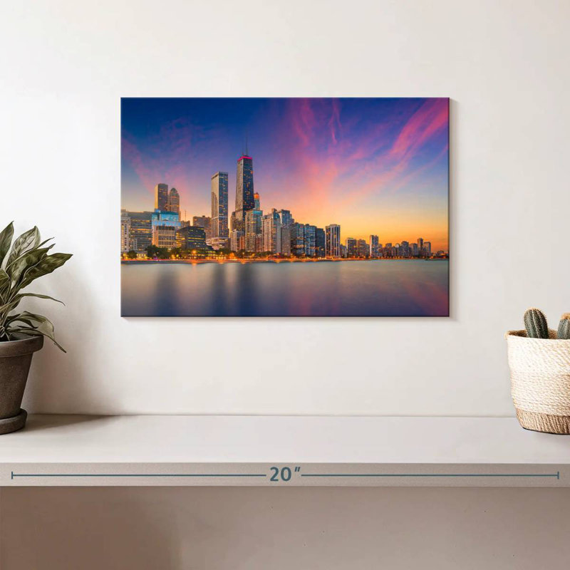 Nicci, Chicago, coucher de soleil, paysage urbain, H 8 po x l 12 po